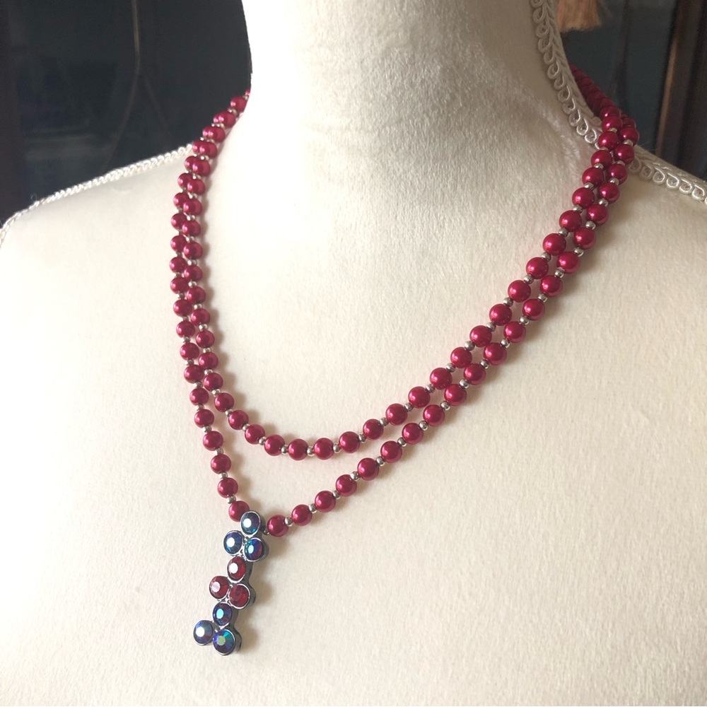 Handcrafted red Czech Pearl genuine ruby gemstone clasp necklace